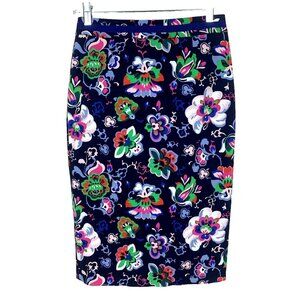 Boden Womens 4L Skirt Floral Cotton Pencil Lined NWOT Office Navy Colorful Midi